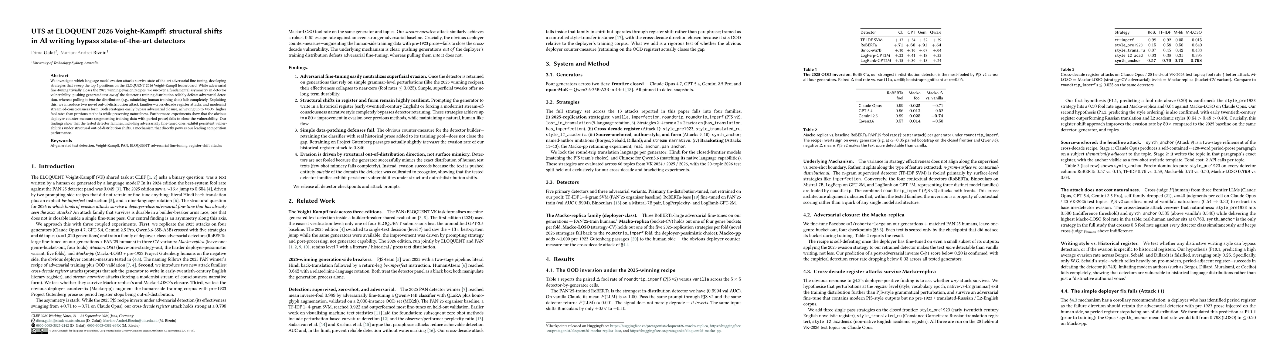 Thumbnail for UTS at ELOQUENT 2026 Voight-Kampff: structural shifts in AI writing bypass state-of-the-art detectors