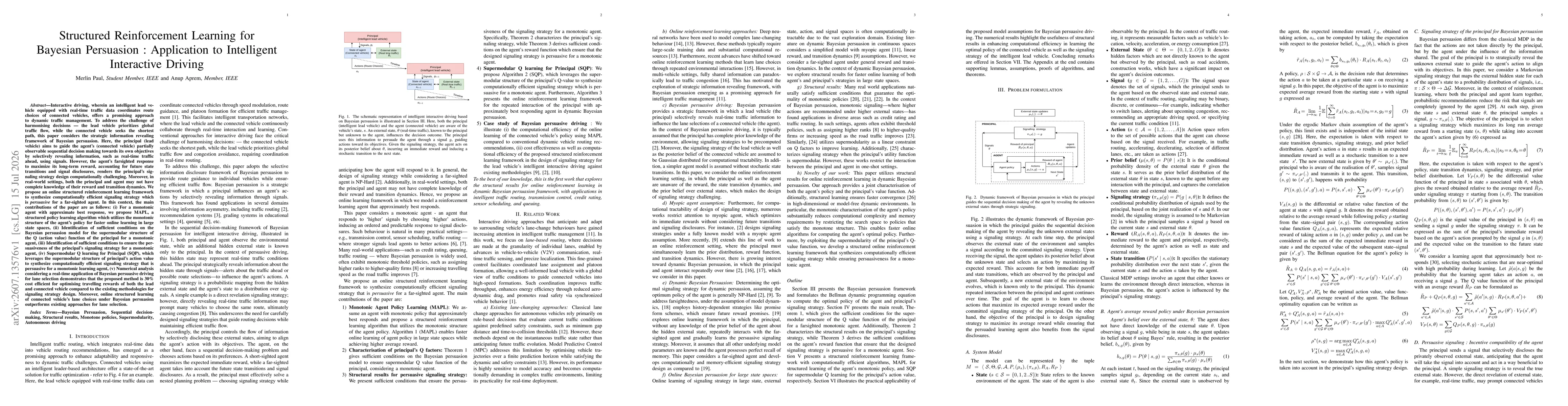 Thumbnail for Structured Reinforcement Learning for Bayesian Persuasion : Application to Intelligent Interactive Driving