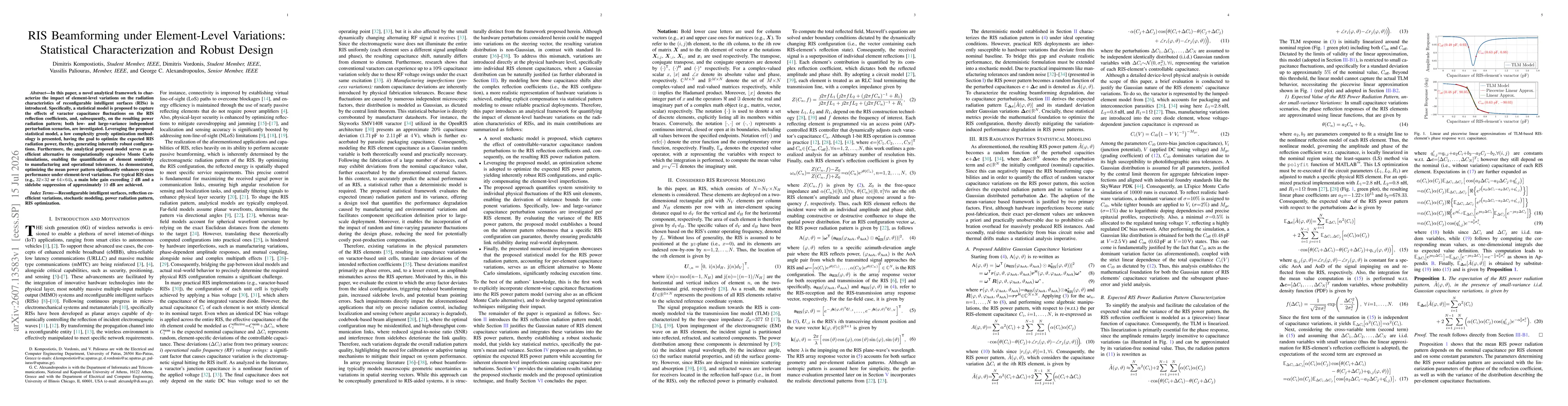 Thumbnail for RIS Beamforming under Element-Level Variations: Statistical Characterization and Robust Design