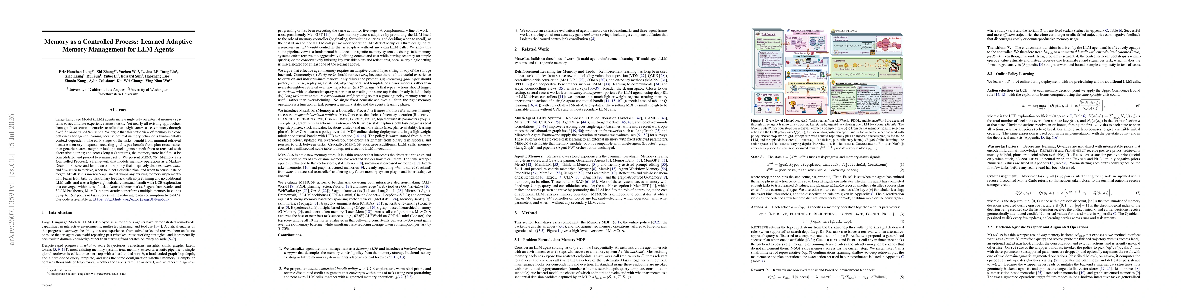 Thumbnail for Memory as a Controlled Process: Learned Adaptive Memory Management for LLM Agents