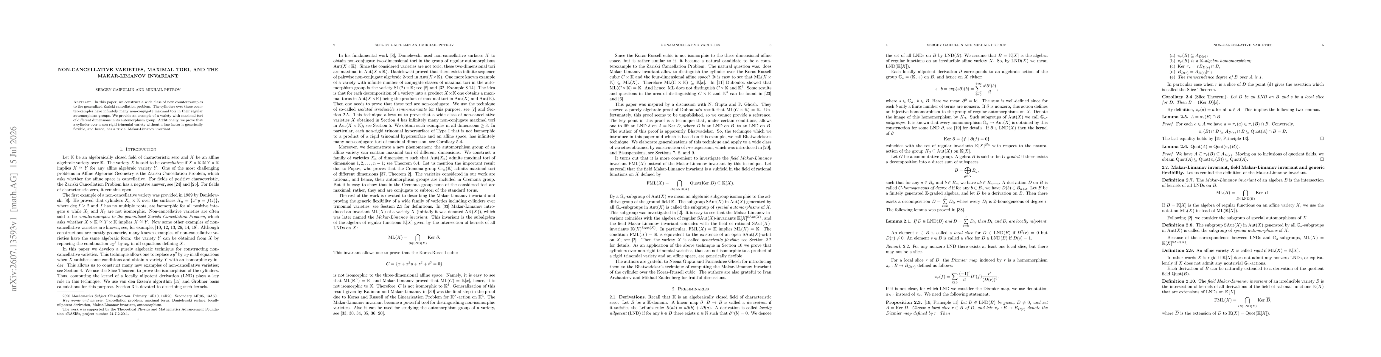 Thumbnail for Non-cancellative varieties, maximal tori, and the Makar-Limanov invariant