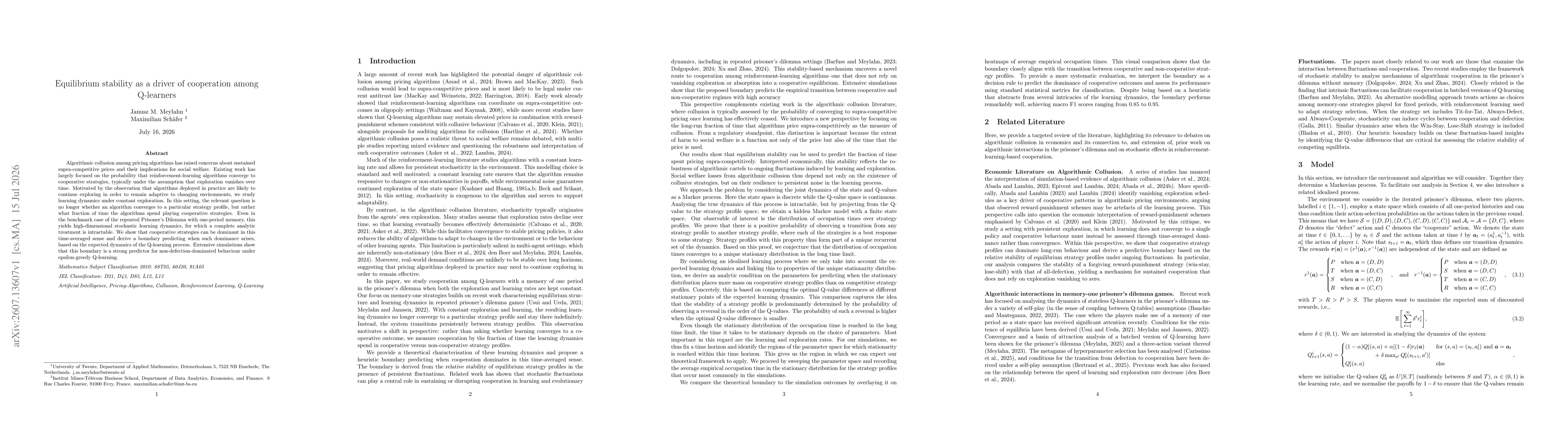 Thumbnail for Equilibrium stability as a driver of cooperation among Q-learners