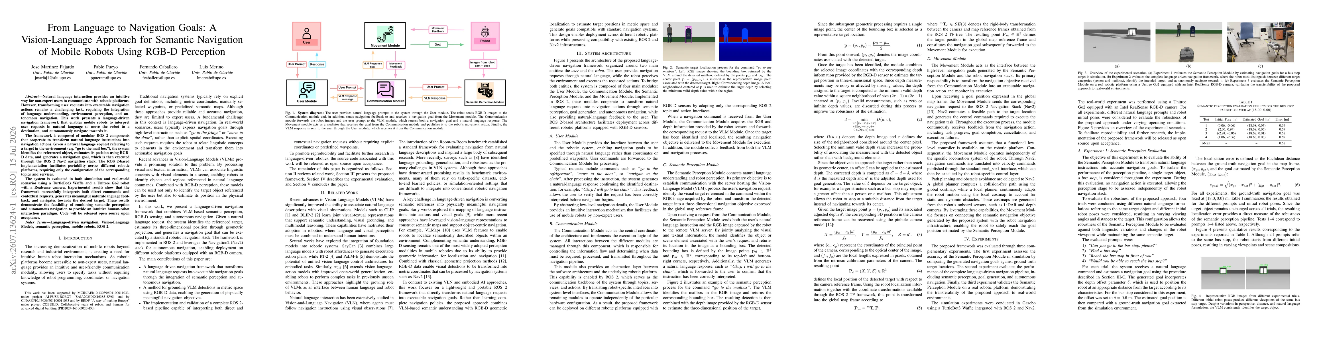 Thumbnail for From Language to Navigation Goals: A Vision-Language Approach for Semantic Navigation of Mobile Robots Using RGB-D Perception
