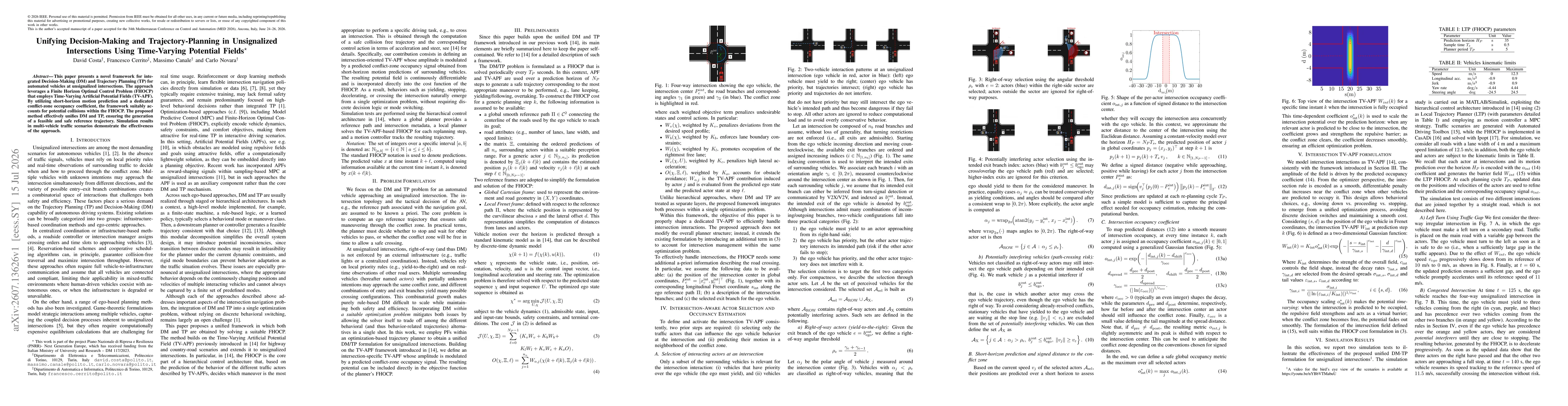 Thumbnail for Unifying Decision-Making and Trajectory-Planning in Unsignalized Intersections Using Time-Varying Potential Fields