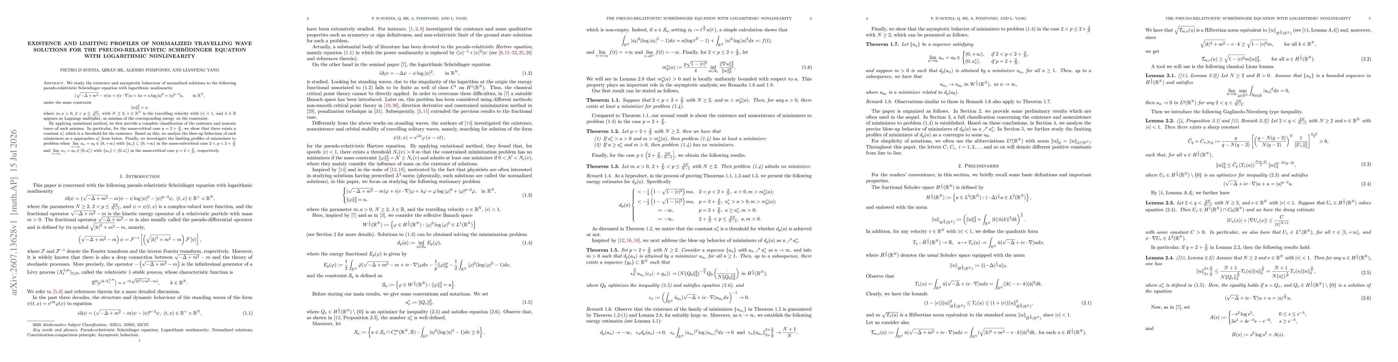 Thumbnail for Existence and Limiting Profiles of Normalized Travelling Wave Solutions for the Pseudo-Relativistic Schrödinger Equation with Logarithmic Nonlinearity