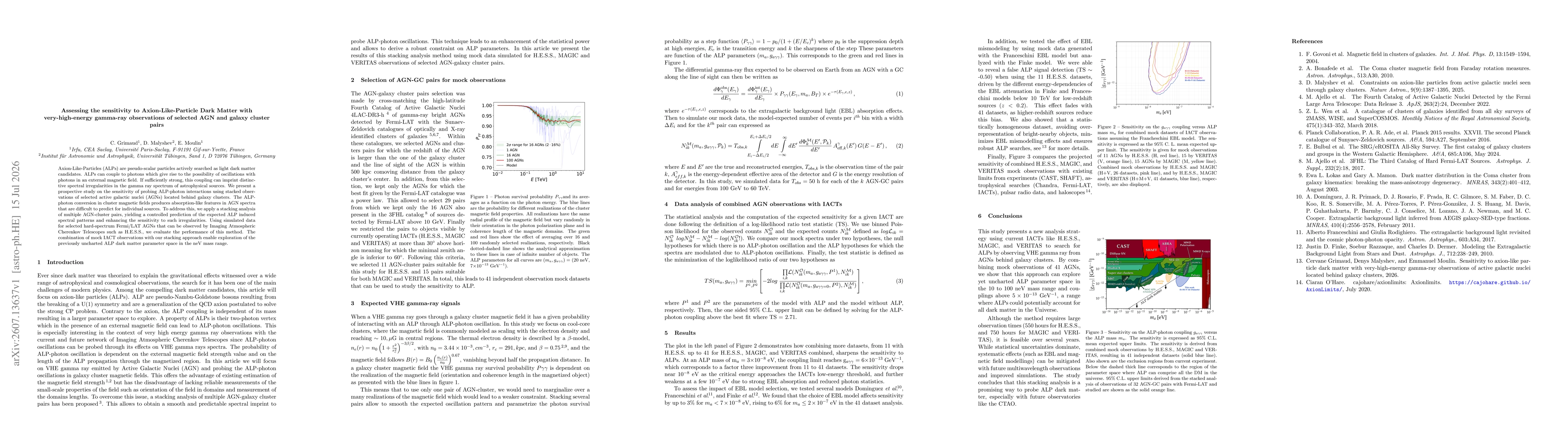 Thumbnail for Assessing the sensitivity to Axion-Like-Particle Dark Matter with very-high-energy gamma-ray observations of selected AGN and galaxy cluster pairs