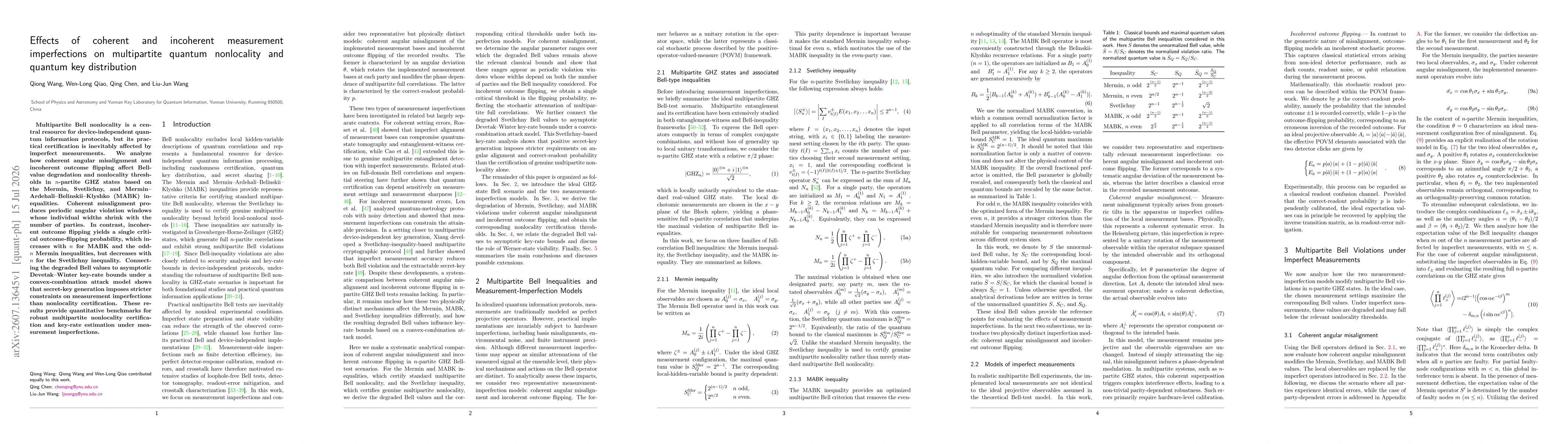 Thumbnail for Effects of coherent and incoherent measurement imperfections on multipartite quantum nonlocality and quantum key distribution