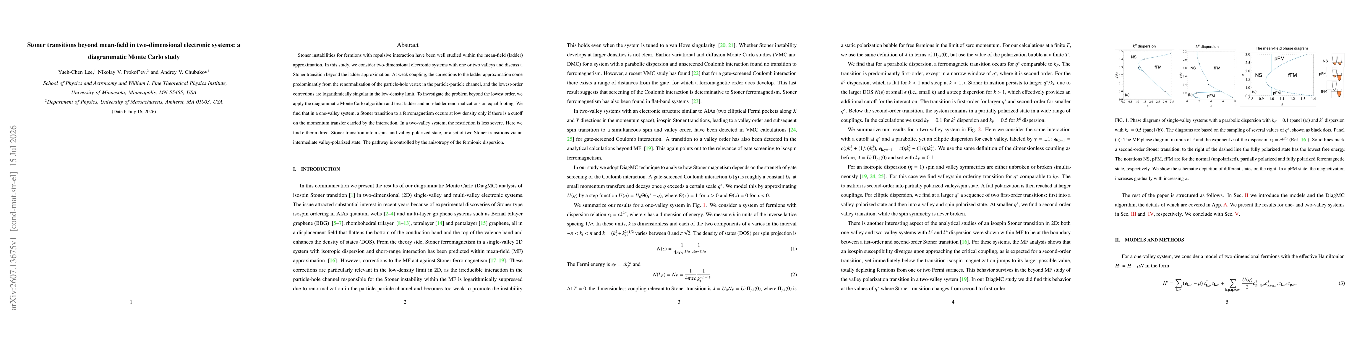 Thumbnail for Stoner transitions beyond mean-field in two-dimensional electronic systems: a diagrammatic Monte Carlo study