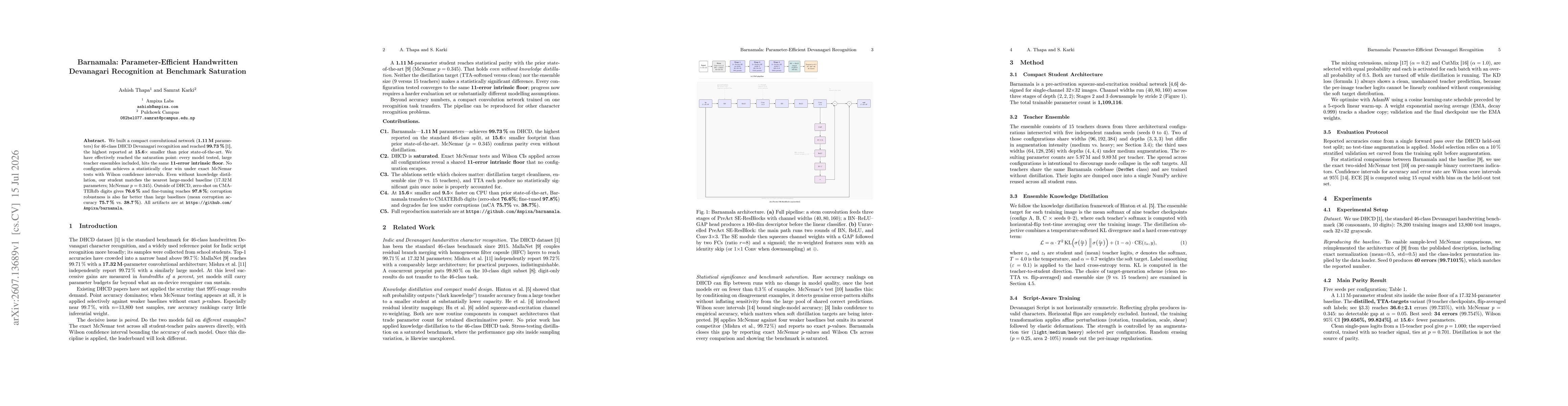 Thumbnail for Barnamala: Parameter-Efficient Handwritten Devanagari Recognition at Benchmark Saturation
