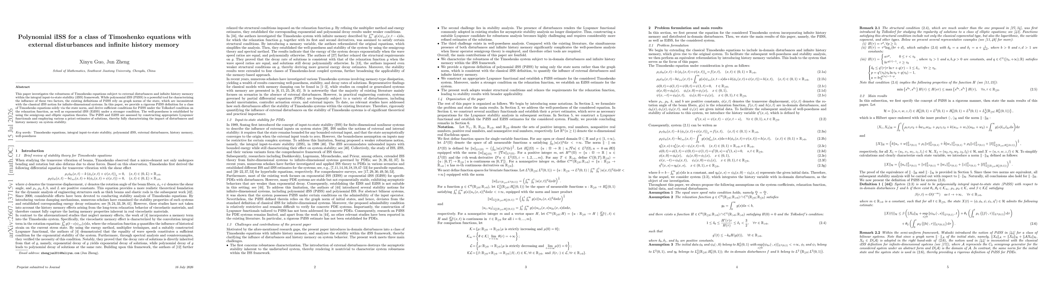 Thumbnail for Polynomial iISS for a class of Timoshenko equations with external disturbances and infinite history memory