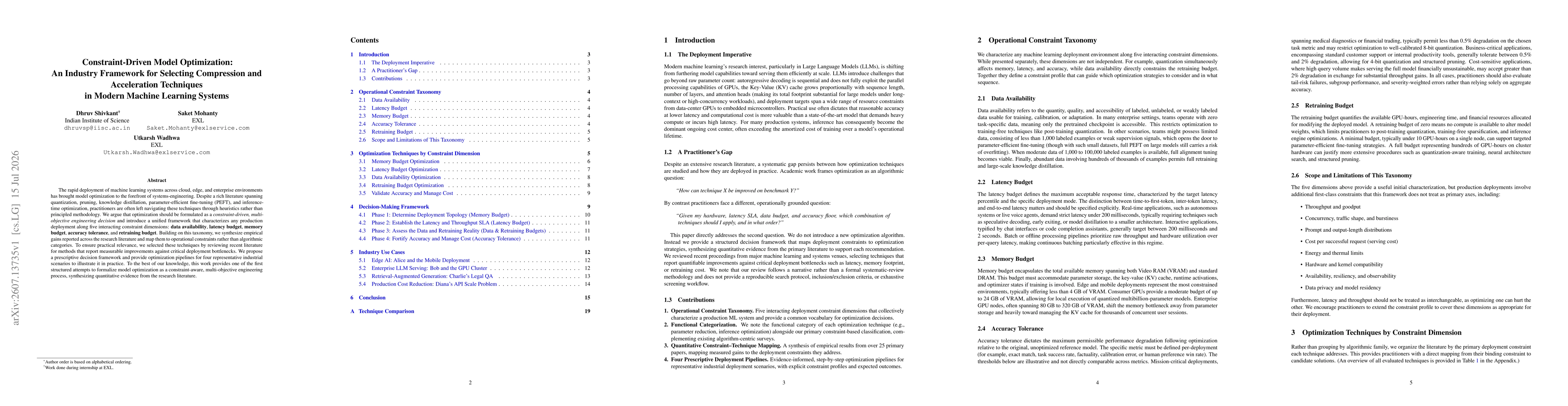 Thumbnail for Constraint-Driven Model Optimization: An Industry Framework for Selecting Compression and Acceleration Techniques in Modern Machine Learning Systems