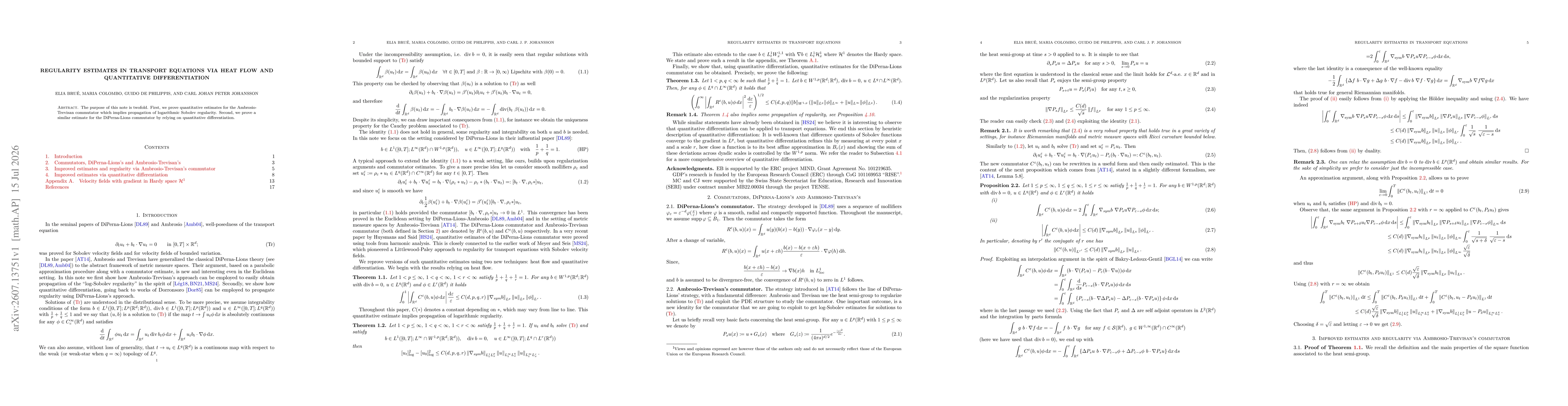 Thumbnail for Regularity estimates in transport equations via heat flow and quantitative differentiation
