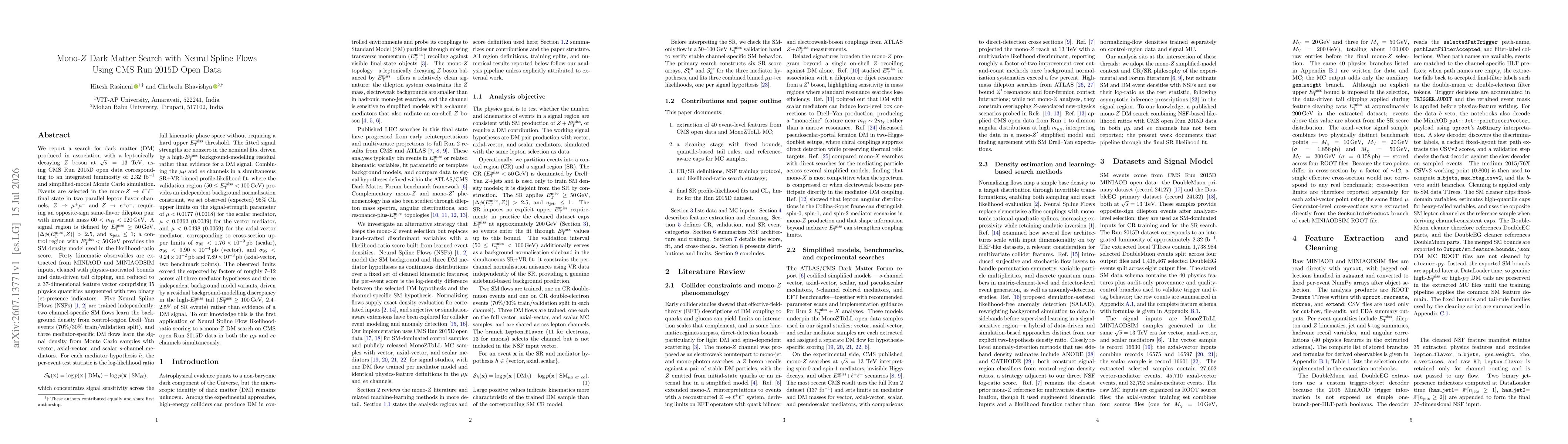 Thumbnail for Mono-Z Dark Matter Search with Neural Spline Flows Using CMS Run 2015D Open Data