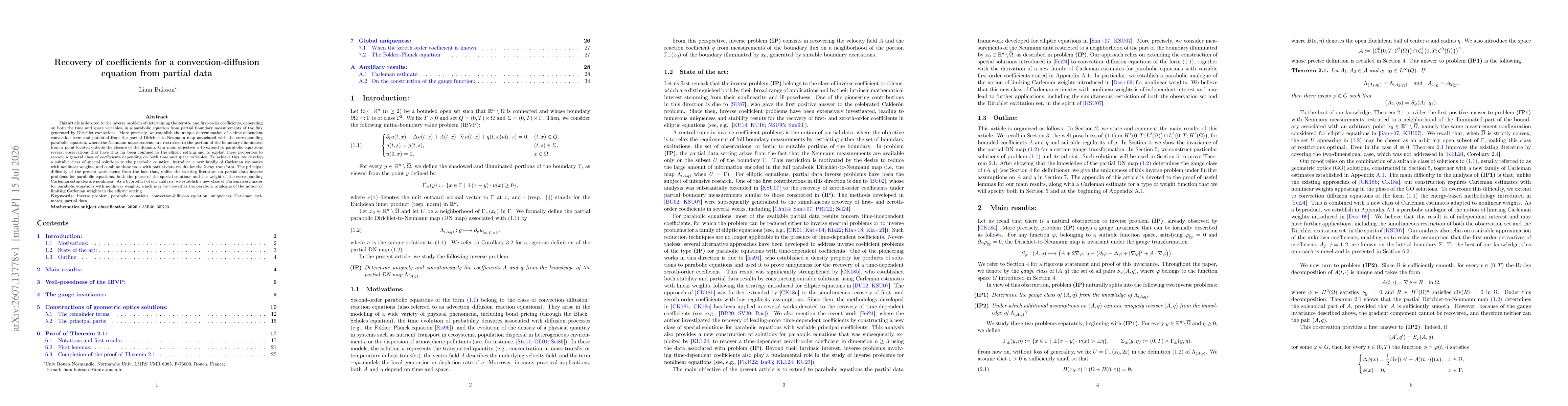 Thumbnail for Recovery of coefficients for a convection-diffusion equation from partial data
