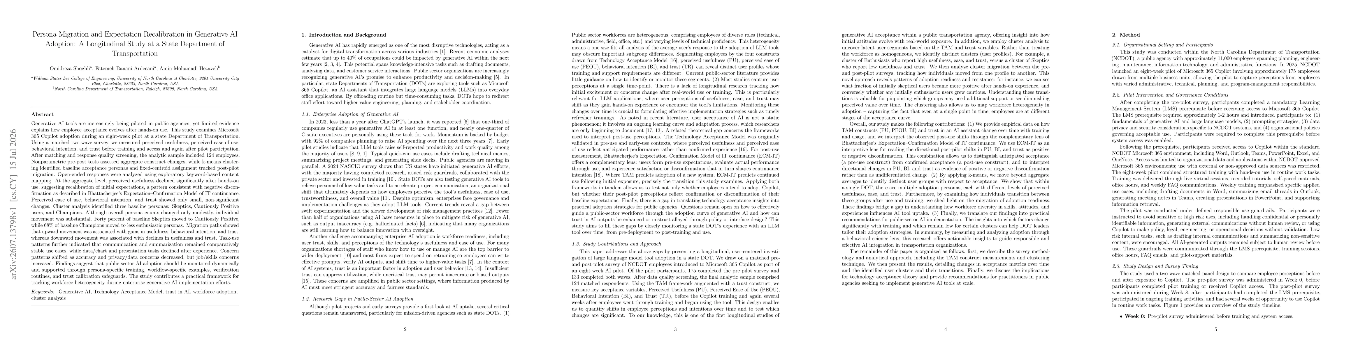 Thumbnail for Persona Migration and Expectation Recalibration in Generative AI Adoption: A Longitudinal Study at a State Department of Transportation