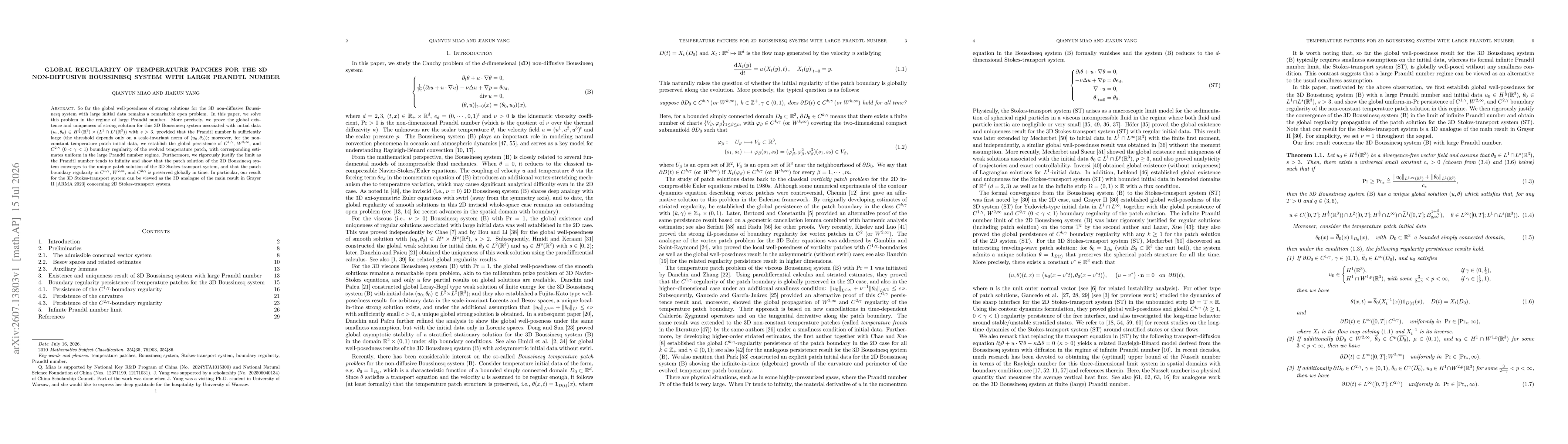 Thumbnail for Global regularity of temperature patches for the 3D non-diffusive Boussinesq system with large Prandtl number