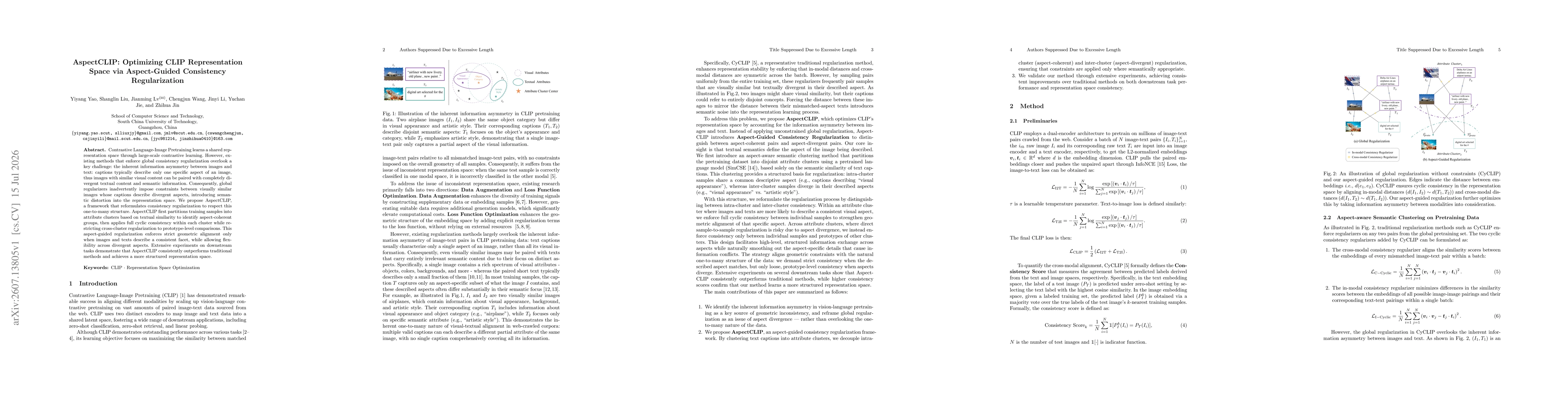 Thumbnail for AspectCLIP: Optimizing CLIP Representation Space via Aspect-Guided Consistency Regularization