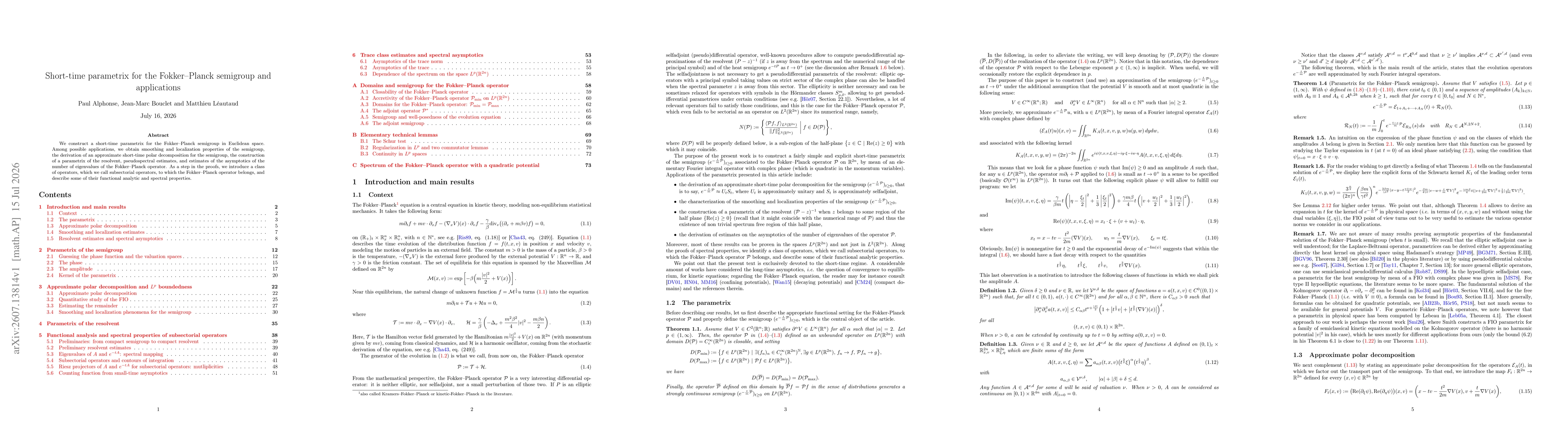 Thumbnail for Short-time parametrix for the Fokker--Planck semigroup and applications
