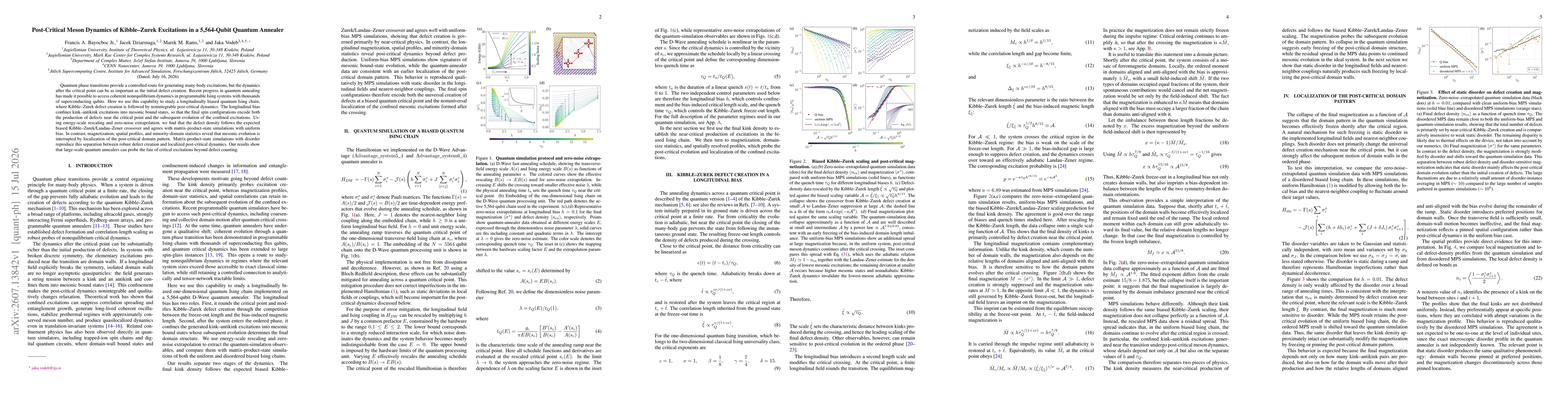 Thumbnail for Post-Critical Meson Dynamics of Kibble-Zurek Excitations in a 5,564-Qubit Quantum Annealer