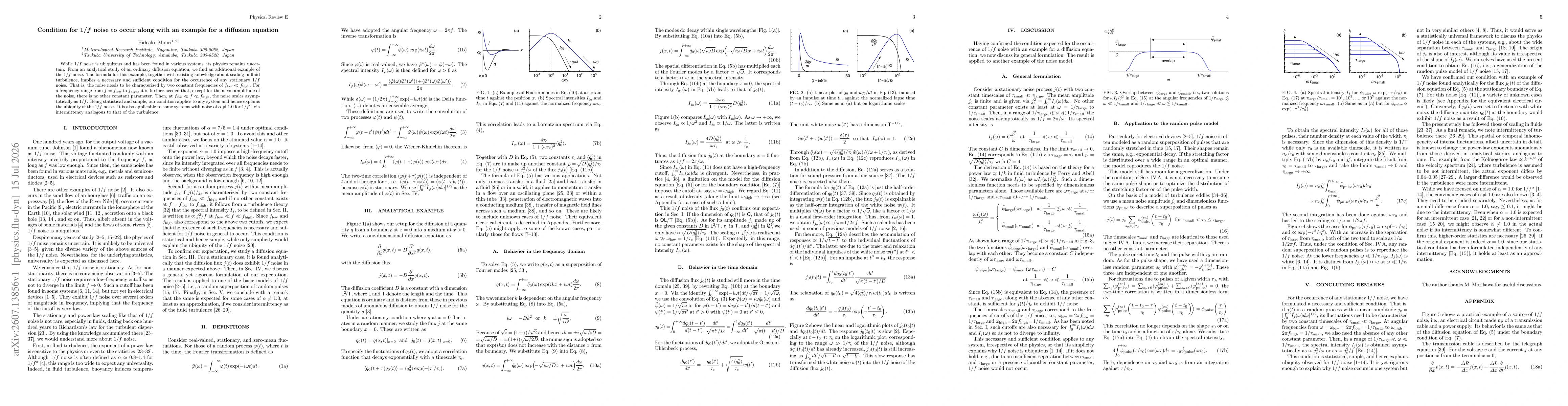 Thumbnail for Condition for $1/f$ noise to occur along with an example for a diffusion equation