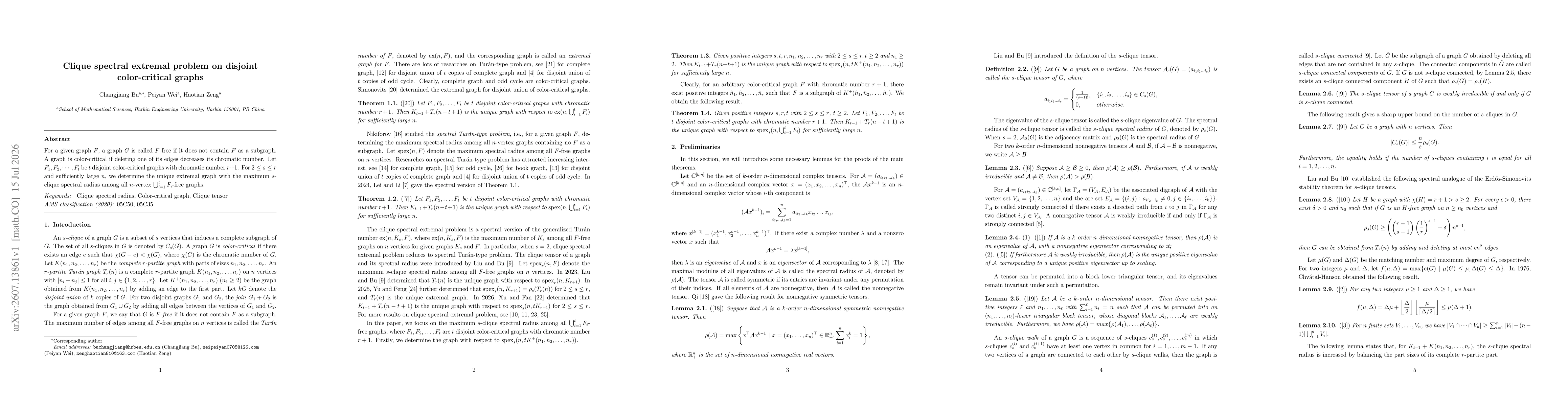 Thumbnail for Clique spectral extremal problem on disjoint color-critical graphs