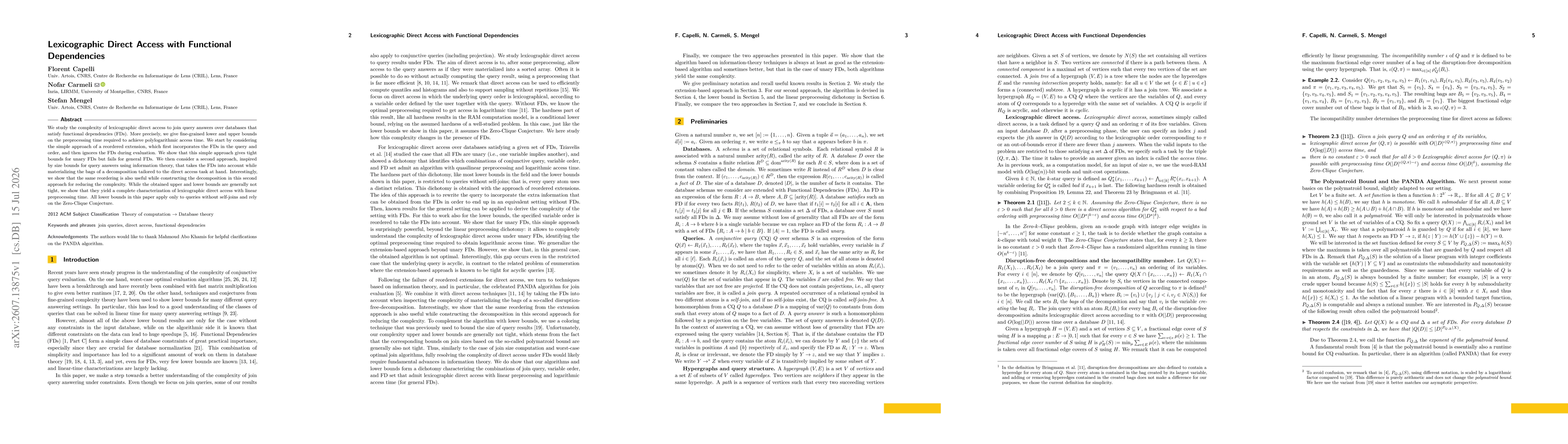 Thumbnail for Lexicographic Direct Access with Functional Dependencies