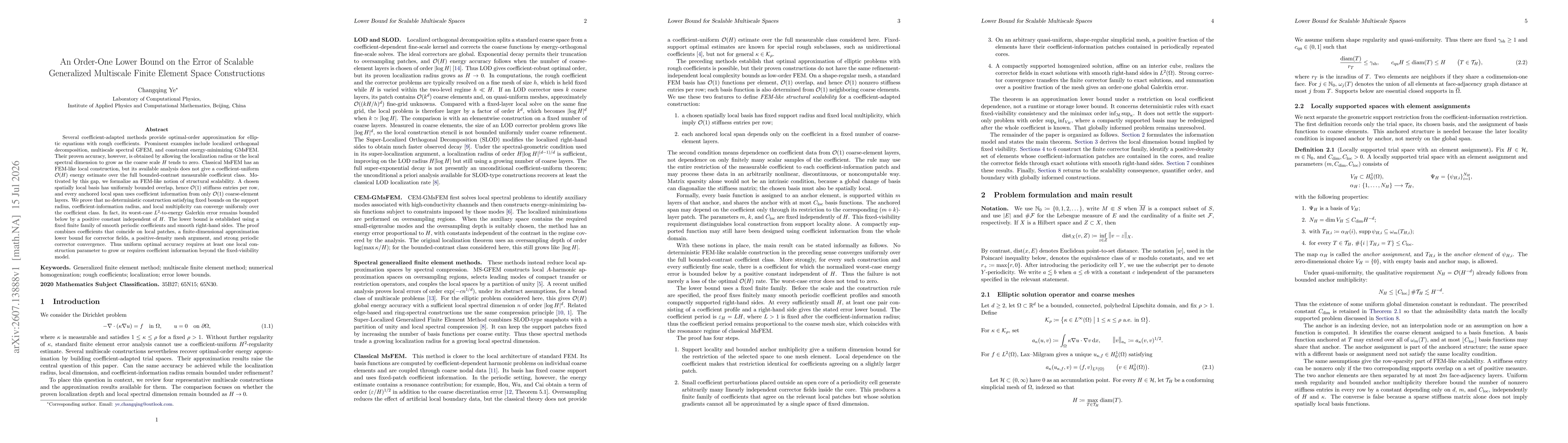 Thumbnail for An Order-One Lower Bound on the Error of Scalable Generalized Multiscale Finite Element Space Constructions