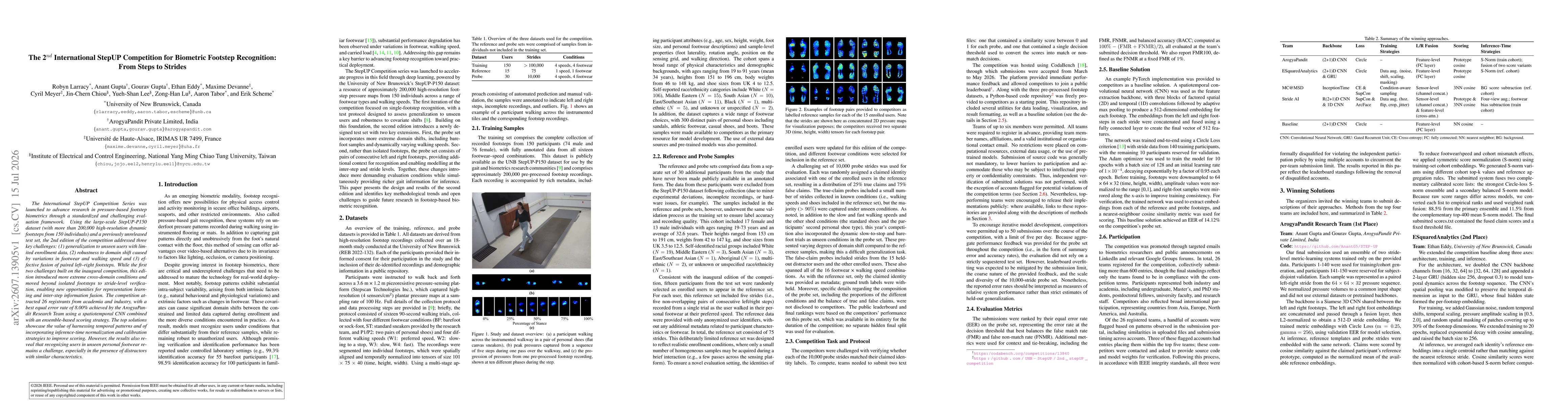 Thumbnail for The 2nd International StepUP Competition for Biometric Footstep Recognition: From Steps to Strides