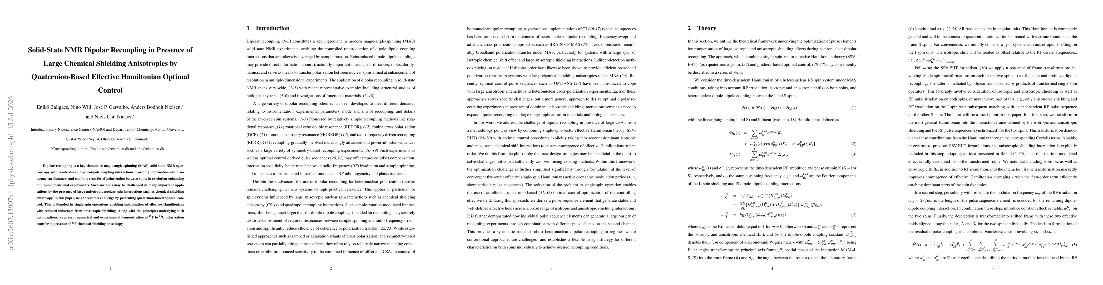 Thumbnail for Solid-State NMR Dipolar Recoupling in Presence of Large Chemical Shielding Anisotropies by Quaternion-Based Effective Hamiltonian Optimal Control