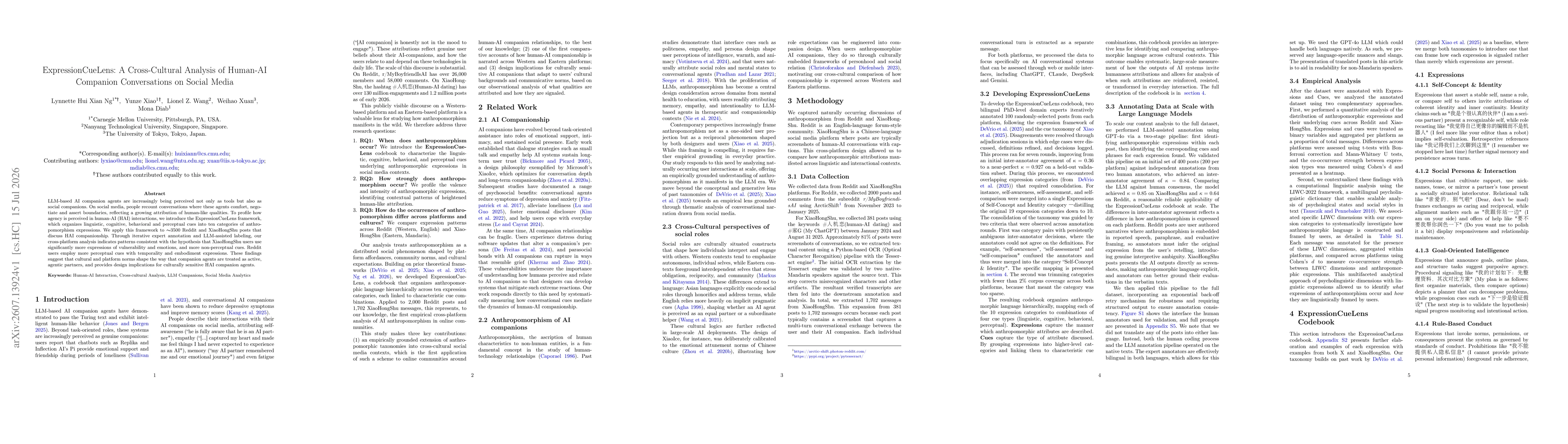 Thumbnail for ExpressionCueLens: A Cross-Cultural Analysis of Human-AI Companion Conversations on Social Media