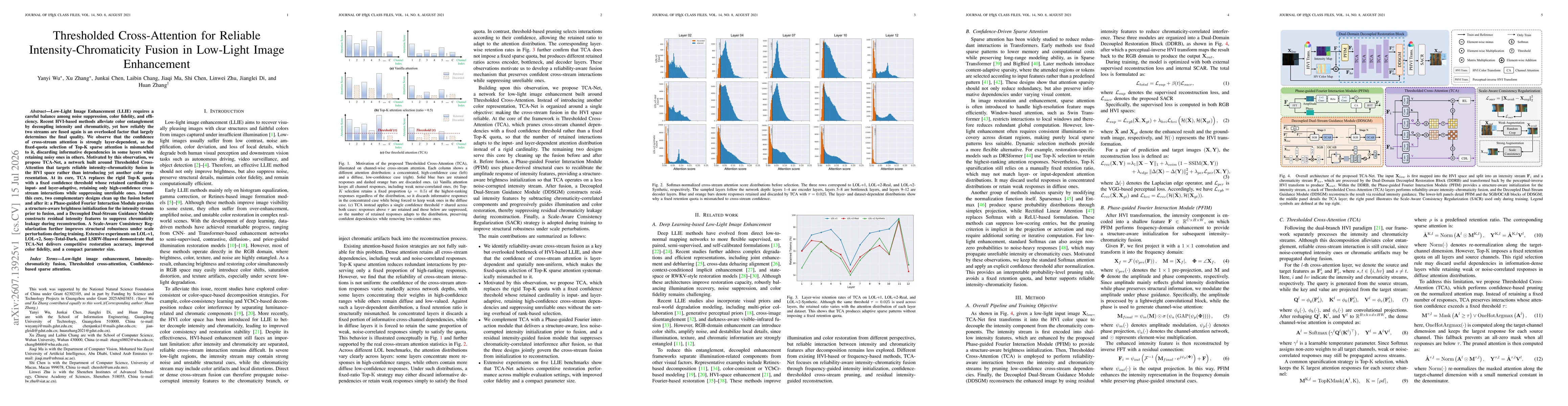 Thumbnail for Thresholded Cross-Attention for Reliable Intensity-Chromaticity Fusion in Low-Light Image Enhancement