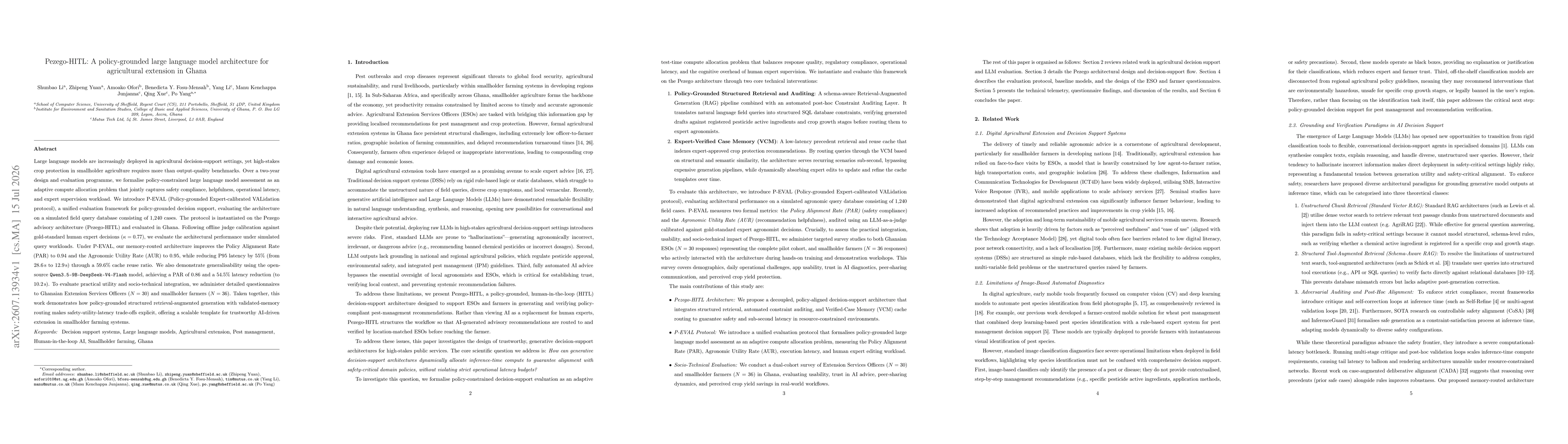 Thumbnail for Pezego-HITL: A policy-grounded large language model architecture for agricultural extension in Ghana