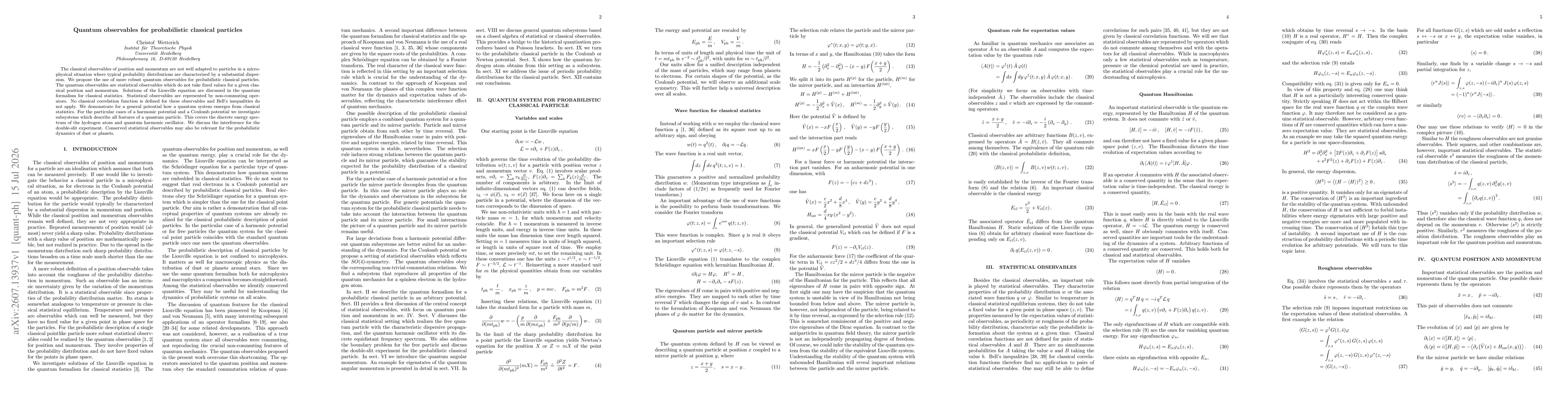 Thumbnail for Quantum observables for probabilistic classical particles
