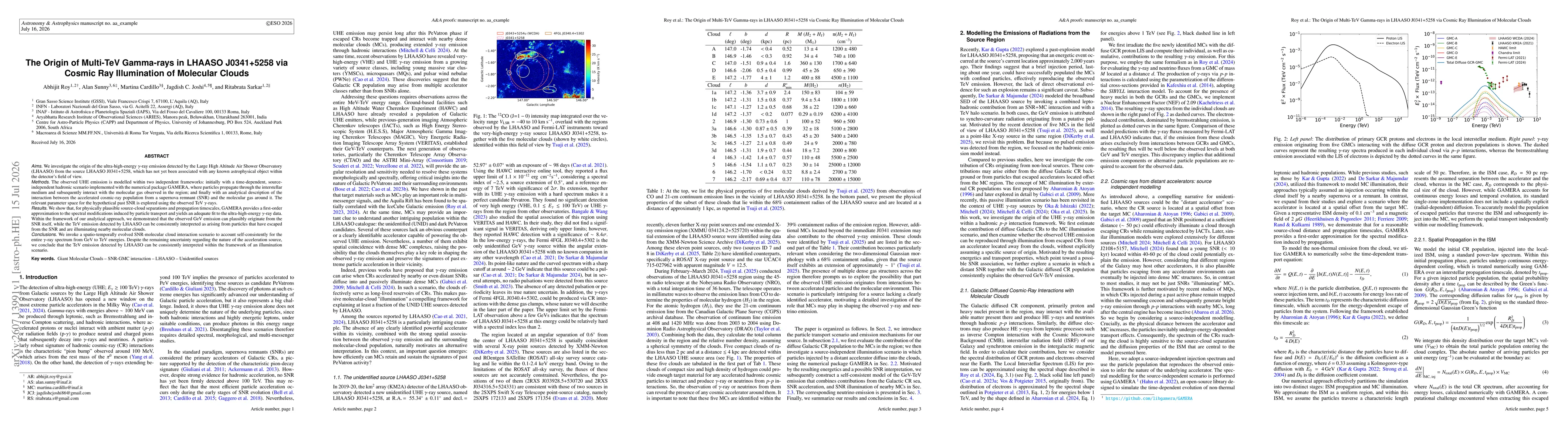 Thumbnail for The Origin of Multi-TeV Gamma-rays in LHAASO J0341+5258 via Cosmic Ray Illumination of Molecular Clouds