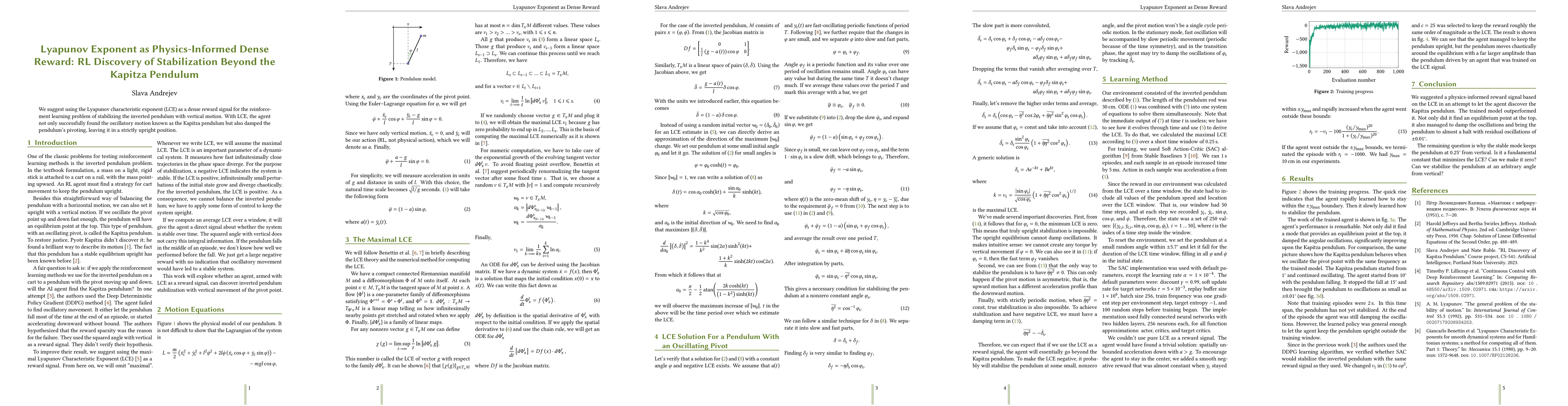 Thumbnail for Lyapunov Exponent as Physics-Informed Dense Reward: RL Discovery of Stabilization Beyond the Kapitza Pendulum