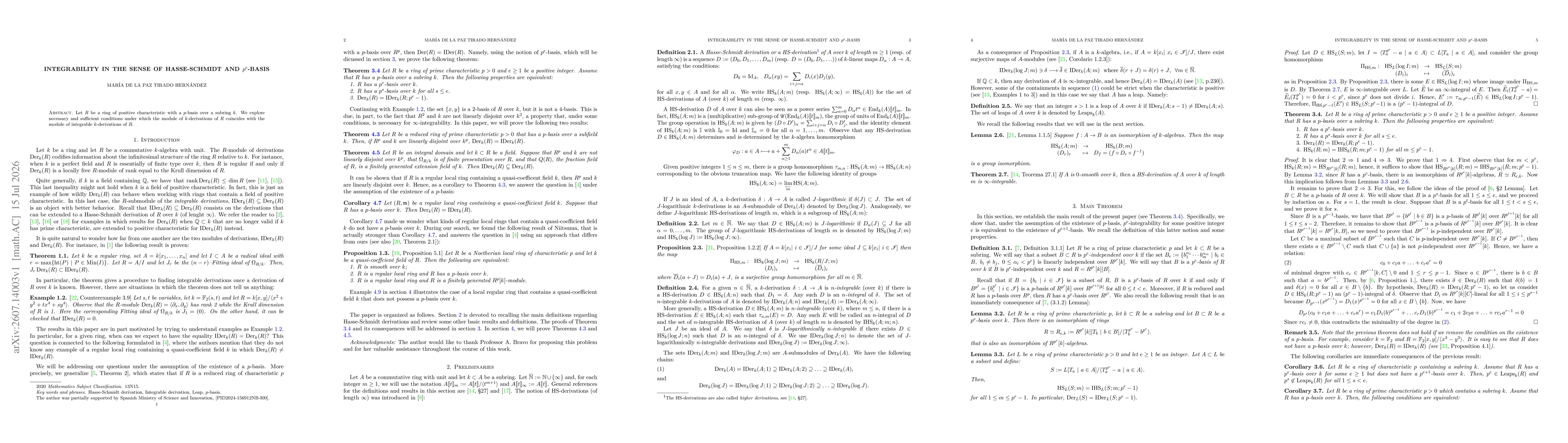 Thumbnail for Integrability in the sense of Hasse-Schmidt and $p^e$-basis