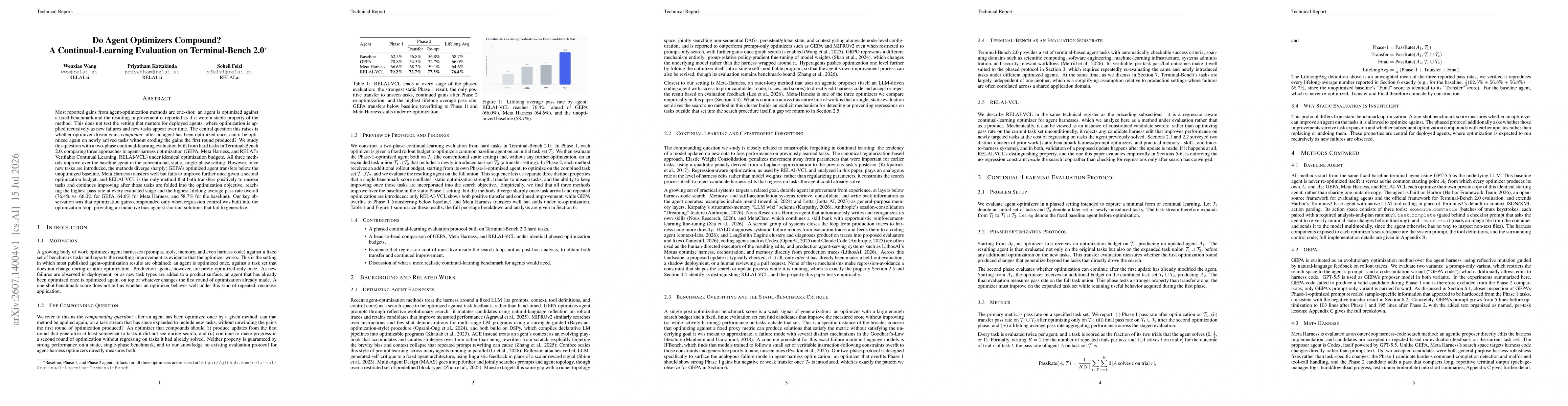 Thumbnail for Do Agent Optimizers Compound? A Continual-Learning Evaluation on Terminal-Bench 2.0