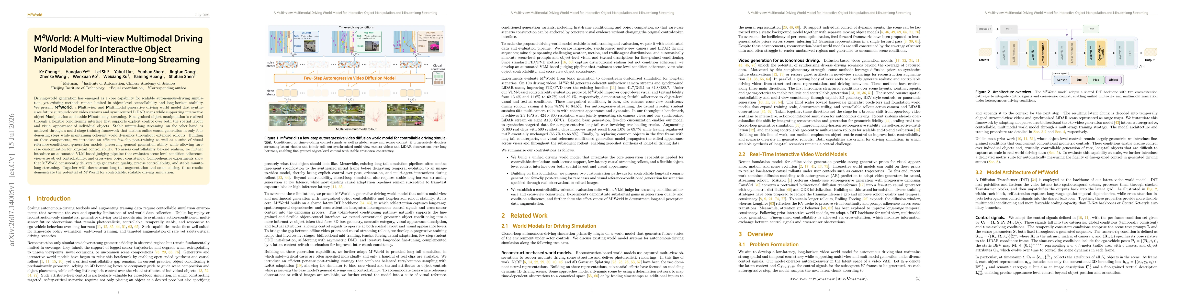 Thumbnail for M$^\text{4}$World: A Multi-view Multimodal Driving World Model for Interactive Object Manipulation and Minute-long Streaming