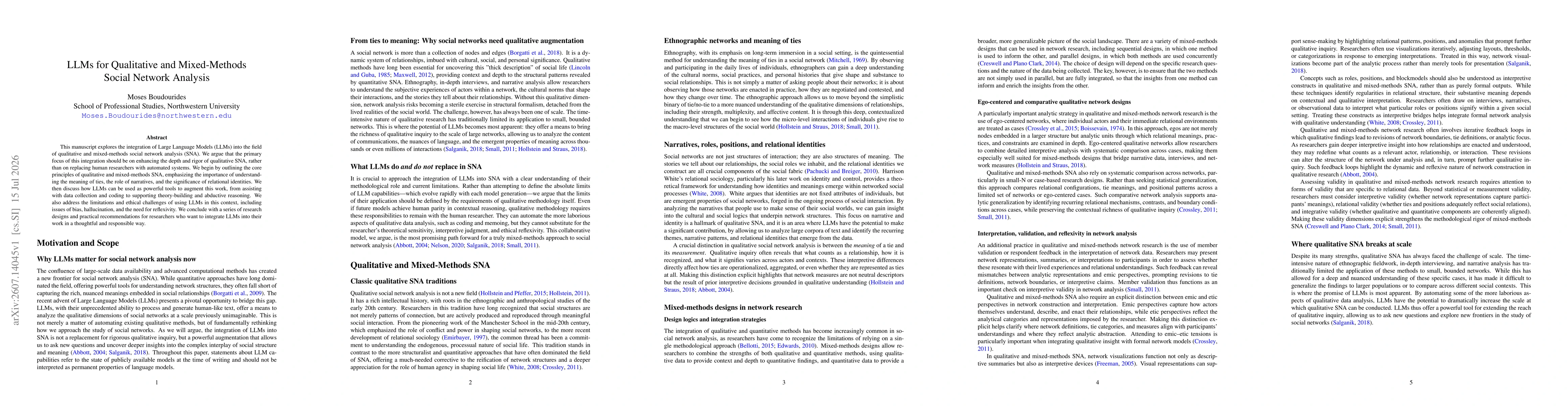 Thumbnail for LLMs for Qualitative and Mixed-Methods Social Network Analysis