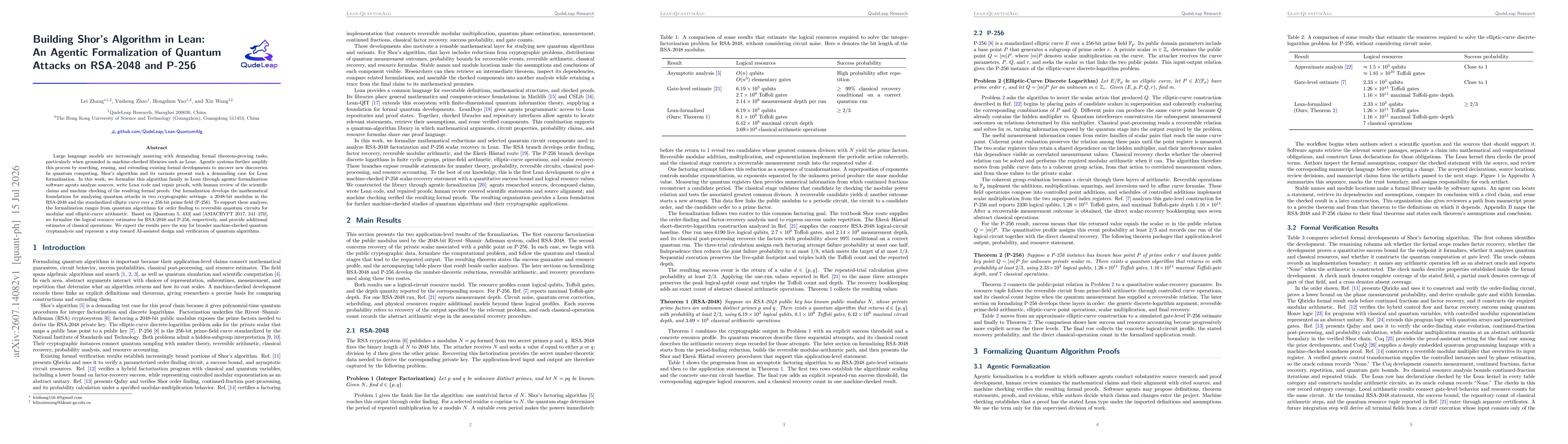 Thumbnail for Building Shor's Algorithm in Lean: An Agentic Formalization of Quantum Attacks on RSA-2048 and P-256