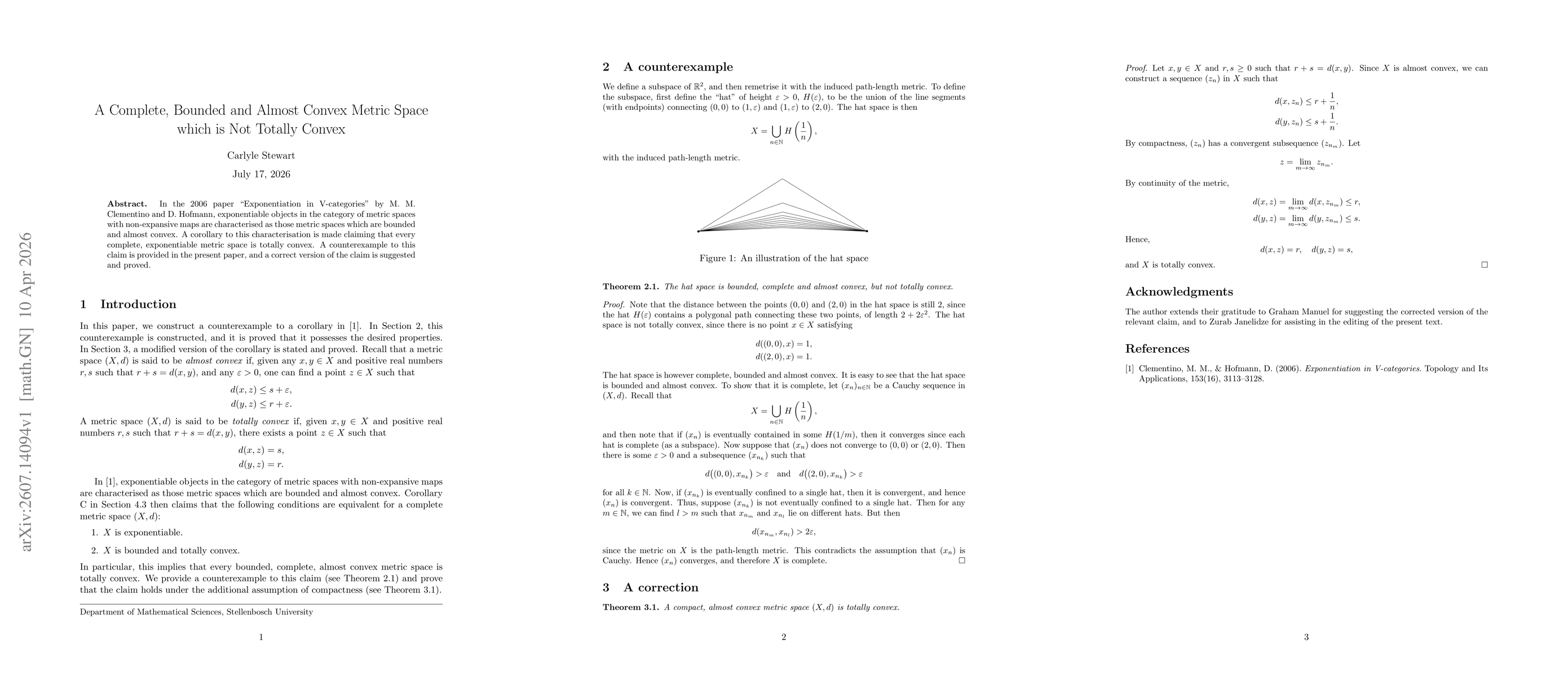 Thumbnail for A Complete, Bounded and Almost Convex Metric Space which is Not Totally Convex
