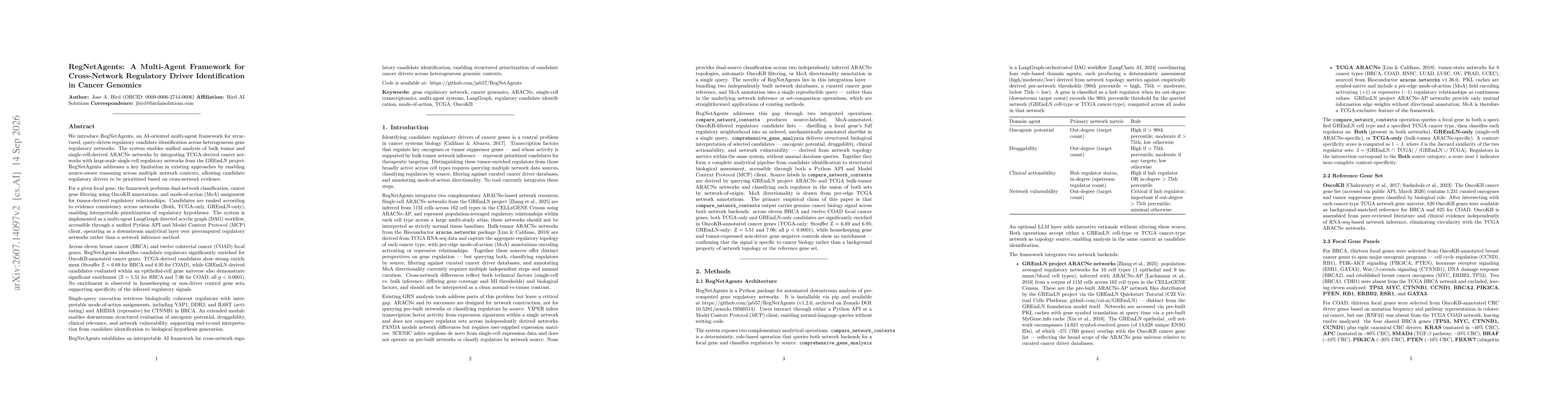 Thumbnail for RegNetAgents: A Multi-Agent Framework for Cross-Network Regulatory Driver Identification in Cancer Genomics