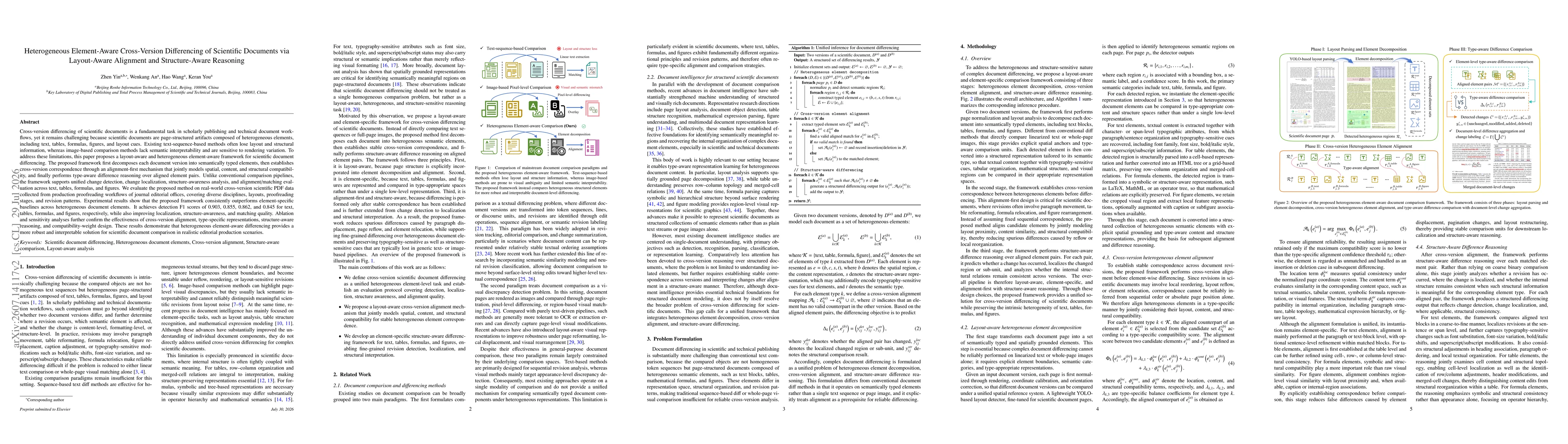 Thumbnail for Heterogeneous Element-Aware Cross-Version Differencing of Scientific Documents via Layout-Aware Alignment and Structure-Aware Reasoning