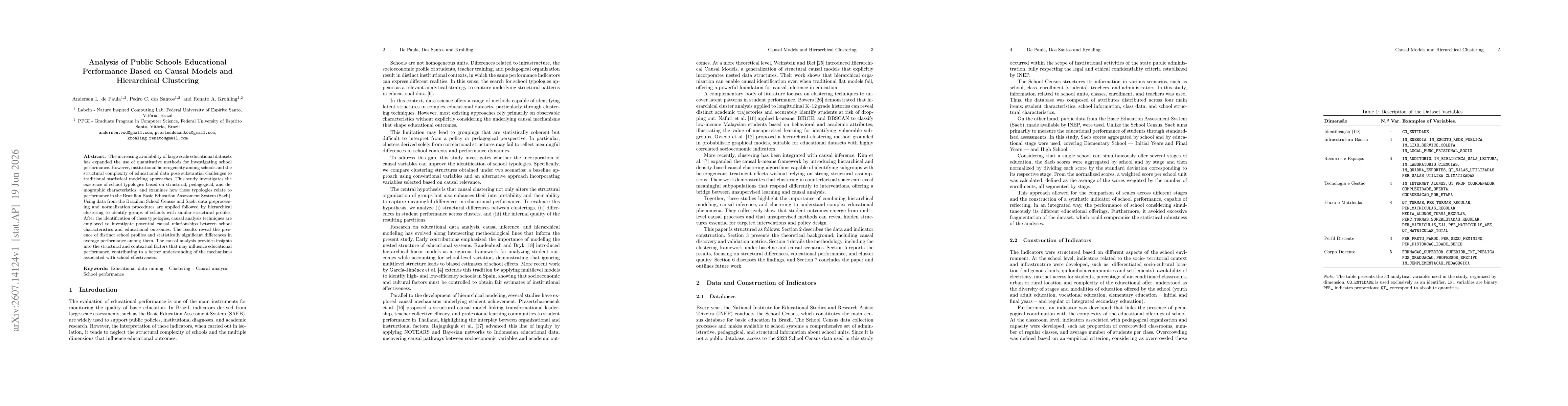 Thumbnail for Analysis of Public Schools Educational Performance Based on Causal Models and Hierarchical Clustering