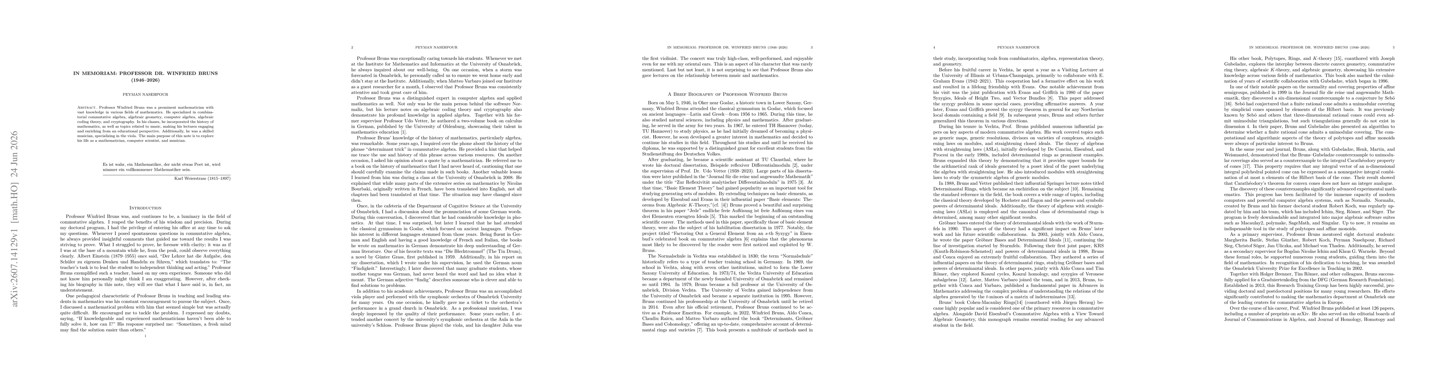 Thumbnail for In Memoriam: Professor Dr. Winfried Bruns (1946--2026)
