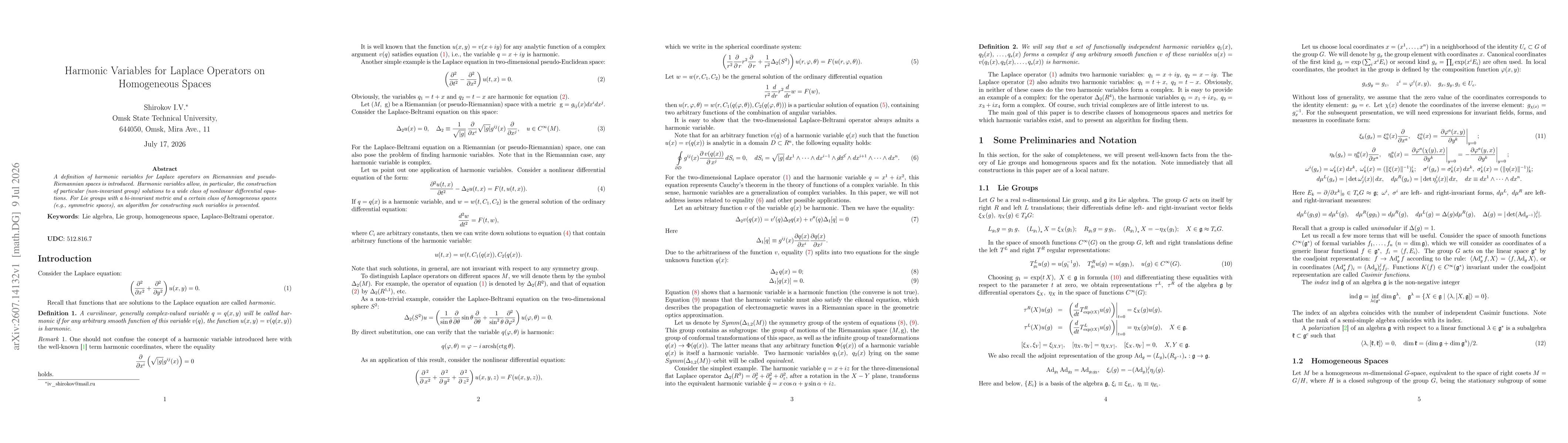 Thumbnail for Harmonic Variables for Laplace Operators on Homogeneous Spaces