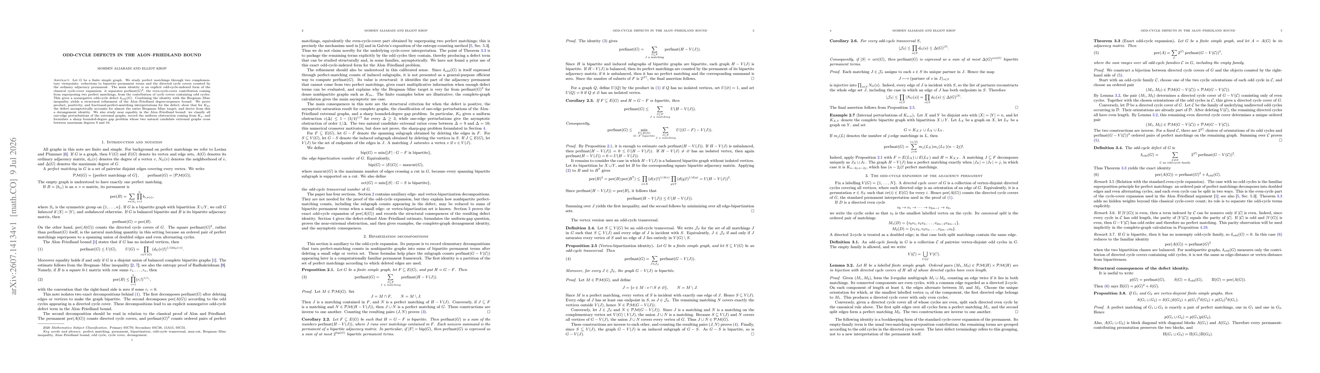 Thumbnail for Odd-cycle defects in the Alon-Friedland bound