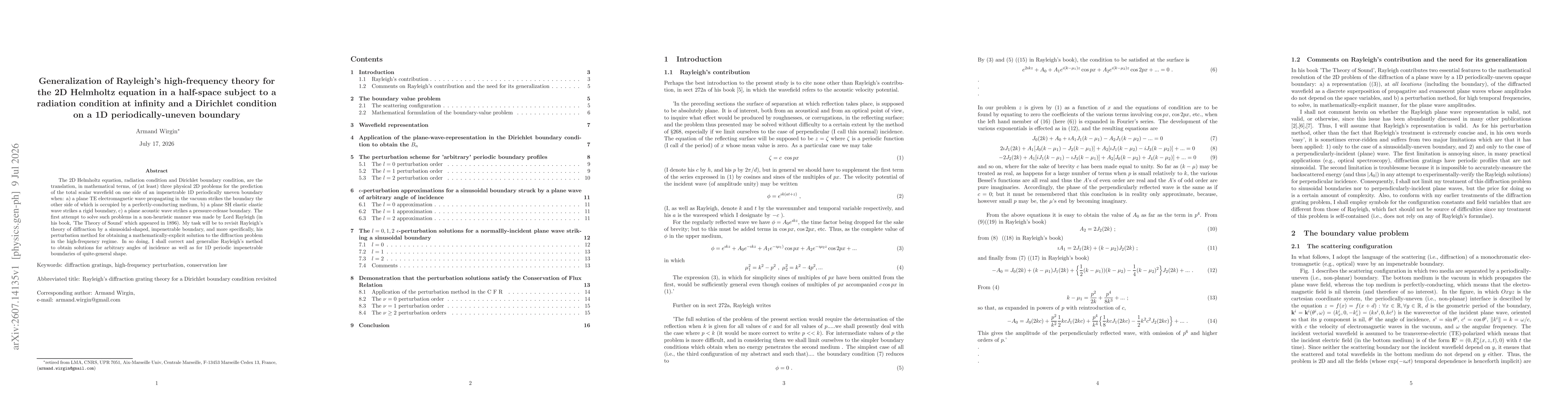 Thumbnail for Generalization of Rayleigh's high-frequency theory for the 2D Helmholtz equation in a half-space subject to a radiation condition at infinity and a Dirichlet condition on a 1D periodically-uneven boundary
