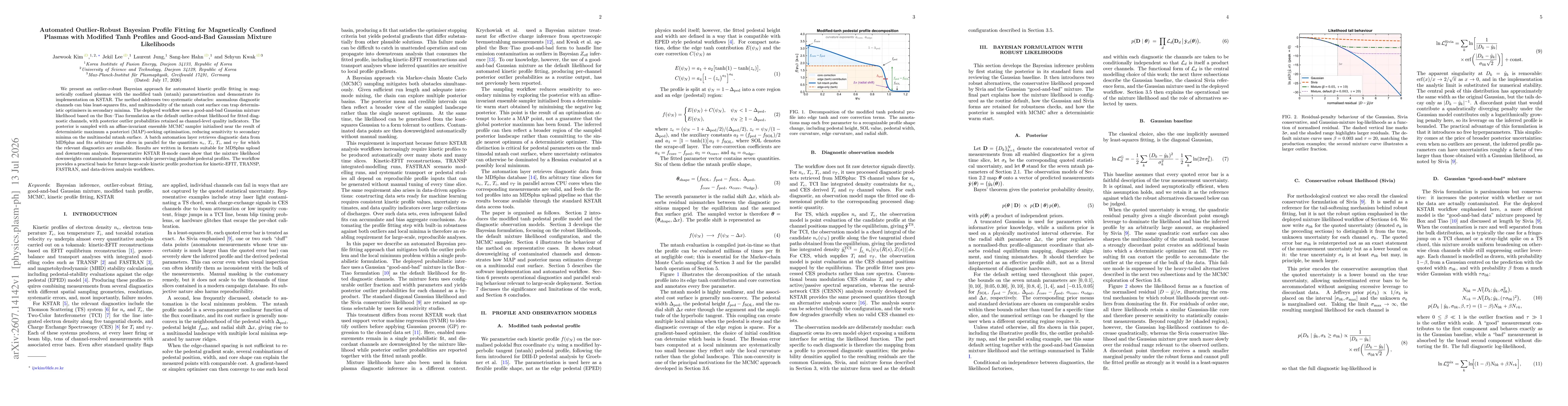 Thumbnail for Automated Outlier-Robust Bayesian Profile Fitting for Magnetically Confined Plasmas with Modified Tanh Profiles and Good-and-Bad Gaussian Mixture Likelihoods