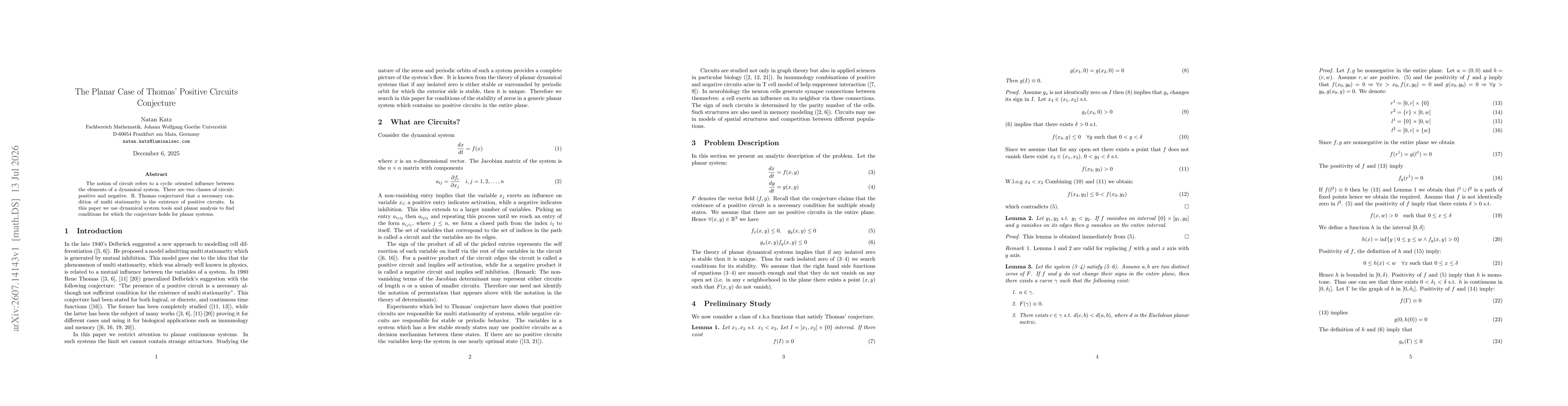 Thumbnail for The Planar Case of Thomas Positive Circuits Conjecture